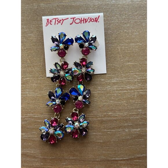 Betsey Johnson Linear Flower Drop Earring NWT - Picture 1 of 3